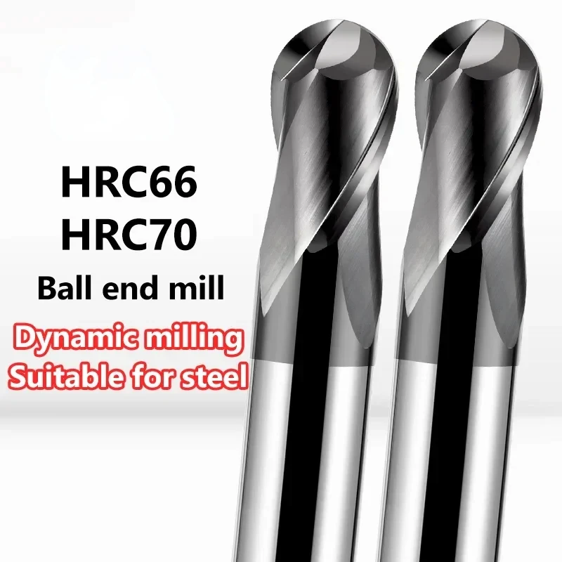 Ball End Cortador De Carboneto De Tungstênio, CNC Router Bit, Ferramenta De Fresagem, Ferramenta De Usinagem De Aço, HRC66, HRC70, R0.5, 6, 8