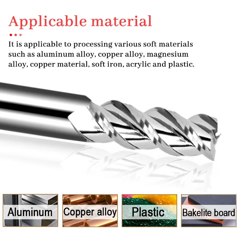 HRC58 3 Flute Carbide End Mill for Aluminum 1mm To 20mm 3F High-gloss Lengthen Tungsten Steel Aluminium Cutter Cnc Milling Tools - Image 2
