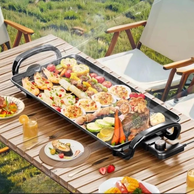 Bandeja essencial para churrasco elétrico doméstico multifuncional: grelha, panela e forno sem fumaça para uma melhor experiência de churrasco