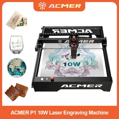 ACMER P1 10W Máquina de corte e gravação a laser Suporte WIFI Bloqueio de segurança Gravador a laser esculpir madeira couro PCB metal lacado