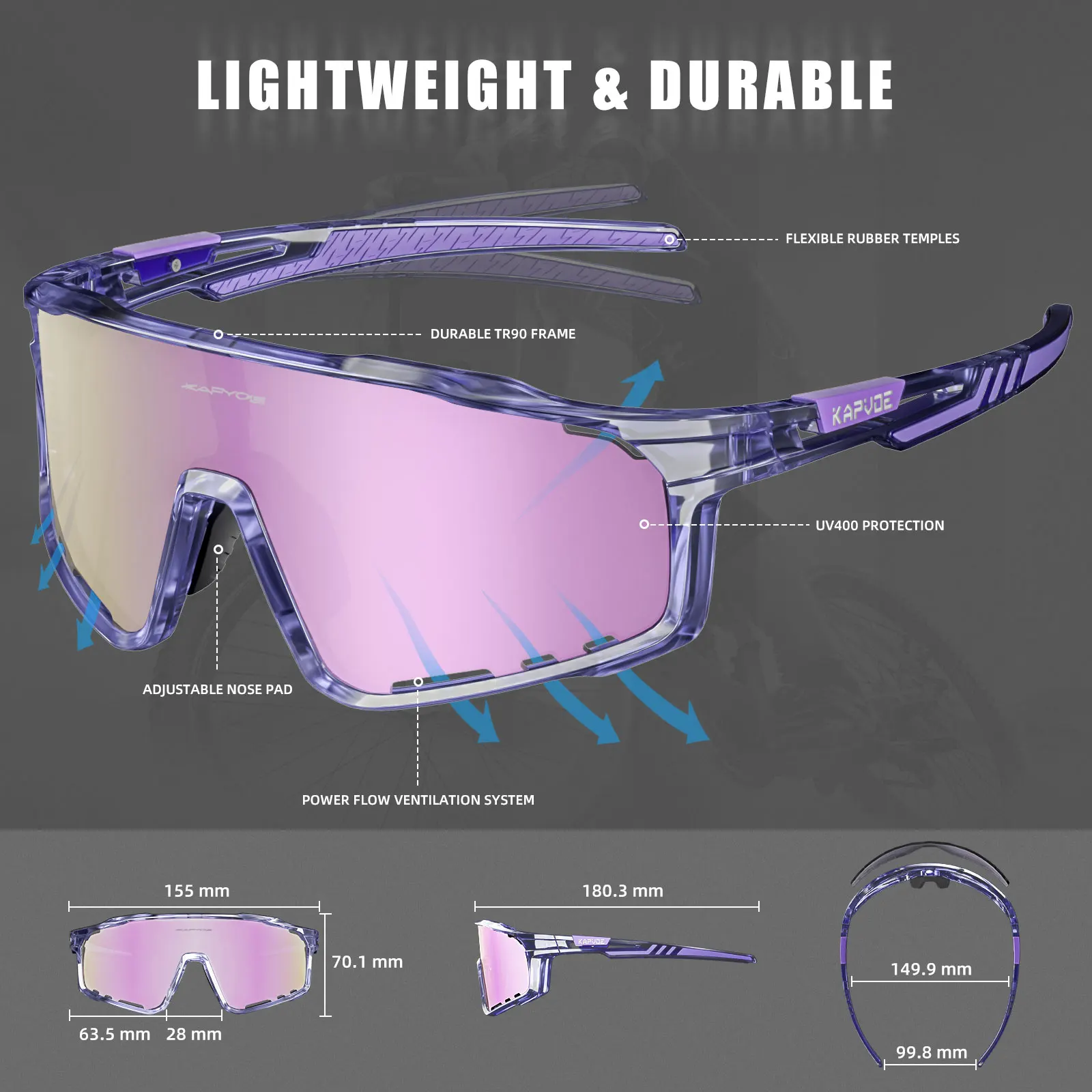 Kapvoe UV400 Cycling Sunglasses Men MTB Sport Glasses Outdoor Hiking Camping Goggles Women Road Bike Bicycle TR90 Frame 2023 - Image 5