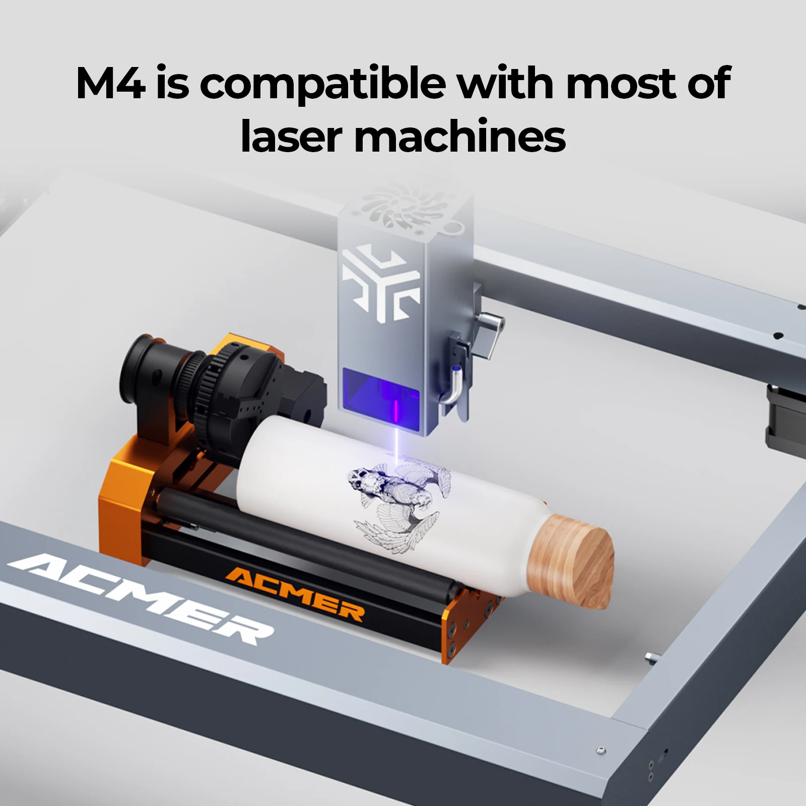 Mandril de rolo rotativo de 3 mandíbulas ACMER M4 para gravadores a laser 360 ° Pinça de rotação com diâmetro 4-64 mm, ideal para copos, anéis, objetos curvos - Image 4