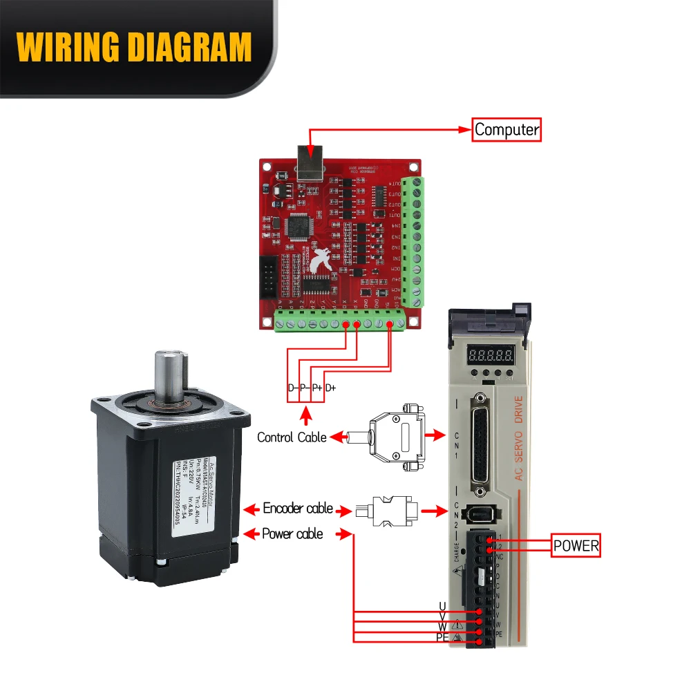 HLTNC Servo motors Kit 400w 600w 750w 1000w With Servo Driver 17bit Absolute Encoder 1.27Nm-3.8Nm 543ozin For CNC Engraver - Image 5