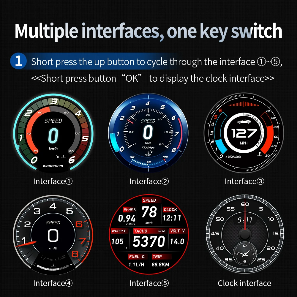 KWHUD HUD Head Up Display on Board Computer OBD2 Display Car Digital Speedometer Tacho Clock Oil Temperature Meters Turbo Gauges - Image 5