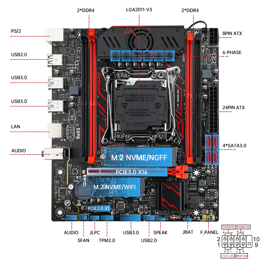 SOYO X99 Gaming Motherboard Set C612 Chipset TPM2.0 Pin with E5 2680 V4 CPU & DDR4 16G (2*8G) 2133MHz RAM PCIE3.0 for Desktop PC - Image 3