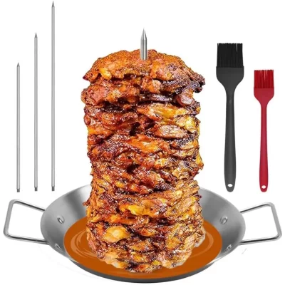 Panela de aço inoxidável destacável, Espetos Verticais, Fundo Redondo, Adequado para Churrasco, Ferramentas em Vários Lugares