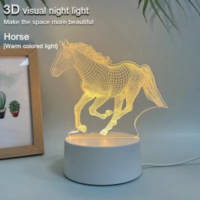 Série de cavalos/luz noturna de visão 3D, base plug-in de luz quente monocromática, presente de aniversário para amigos, pode ser usado no quarto/livin
