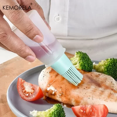Kemorela 1 pçs escova de garrafa de óleo de silicone com tampa e escova resistente ao calor escova de molho churrasco panqueca cozimento bolo escova de óleo