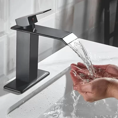 Cachoeira preta torneira quente e fria lavatório bancada bacia armário do banheiro à prova de respingos torneira da bacia cozinha