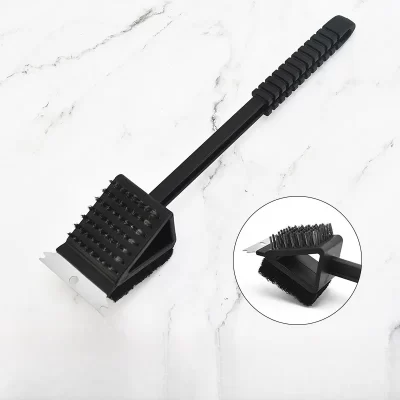 Escova para churrasco 3 em 1, estilo americano, escova de fio de aço inoxidável, limpeza, churrasqueira, ferramenta de rede para churrasco
