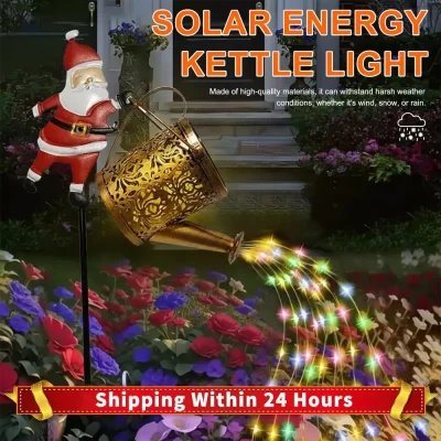 Natal chaleira solar luzes jardim gramado decorativo papai noel rega pode lâmpada solar led luzes da noite pátio quintal decoração