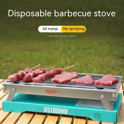 Churrasqueira descartável Household Outdoor Charcoal Wilderness Pequeno conjunto completo de utensílios de churrasco portátil Folding Grill