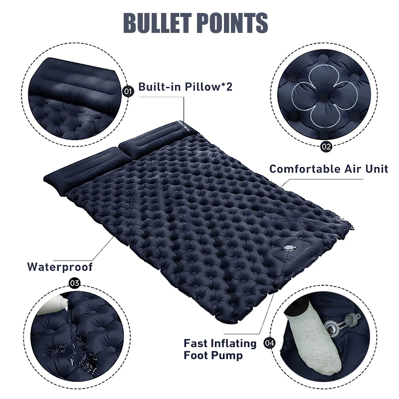 WESTTUNE Double Inflatable Mattress with Built-in Pillow Pump Outdoor Sleeping Pad Camping Air Mat for Travel Backpacking Hiking - Image 3