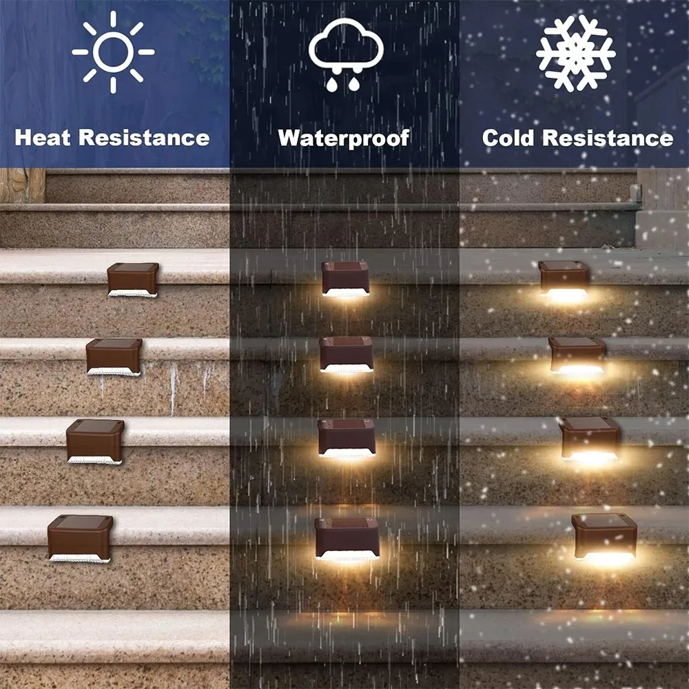 4-20 pçs branco quente led solar passo luzes ao ar livre jardim caminho luzes da escada à prova dwaterproof água varanda pátio cerca iluminação decoração - Image 2