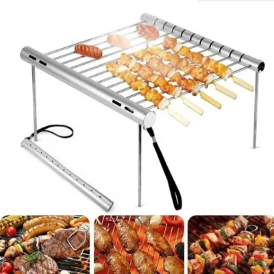 Churrasco portátil em aço inoxidável, Folding Mini BBQ Grill, Home Park Picnic, Acessórios para churrasco ao ar livre