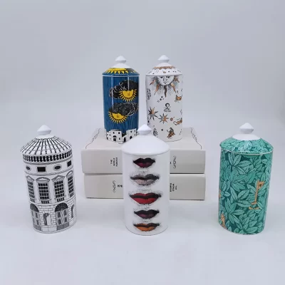 With Lid Lovely Lip / Sun Multiple Pattern Ceramic Storage Jar Cosmetics Jewelry Sundries Bottle Art Home Desk Decor Ornament