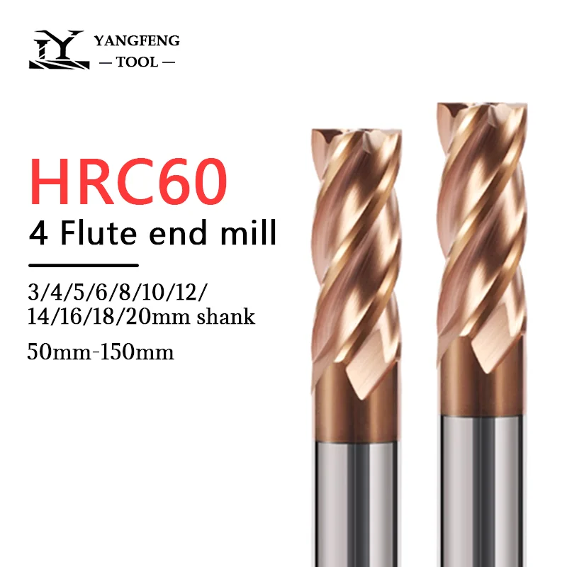 Tungsten Steel Milling Cutter HRC60 Carbide End Mill 4 Flute 4mm 6mm 8mm 10mm 12mm 14mm 16mm 18mm 20mm Metal Milling Cnc Tools