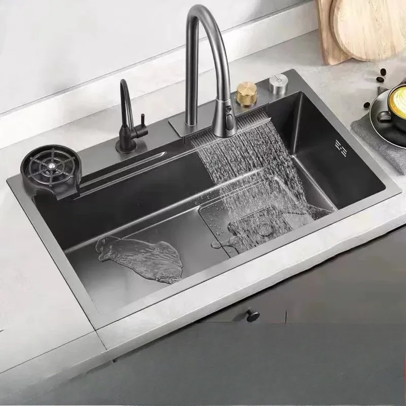 Pia sus304 espessada de aço inoxidável, pia de cozinha doméstica, pia de bancada de processo nano para lavar louça