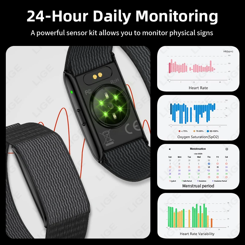 LIGE New GPS Sports Smart Bracelet Men AI Healthy Blood Pressure Fitness Tracker Pedometer Call Reminder Smartwatch Band Women - Image 2