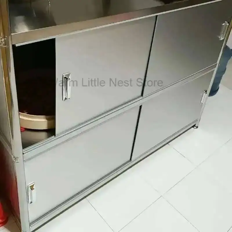 Armários de cozinha de aço inoxidável com porta piso multi-camada porta deslizante rack de armazenamento multi-funcional móveis para casa