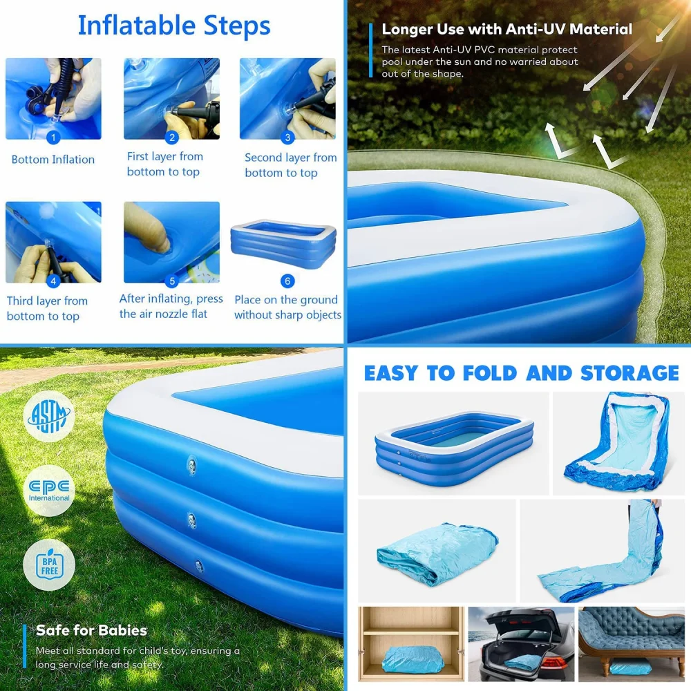 2.6M/2M Swimming Pool Large Pools for Family Inflatable Framed Removable Bathtub Kids Beach Ourdoor Game Indoor for Cottages - Image 5