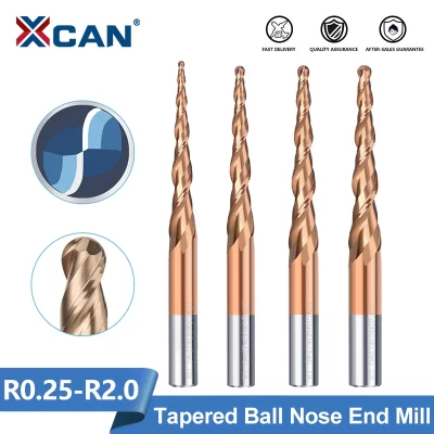 XCAN 2 Flute Ball Nose Tapered End Mill Carbide Milling Cutter CNC Spiral Router Bit Wood Metal Milling Tool 3D Carving Bit