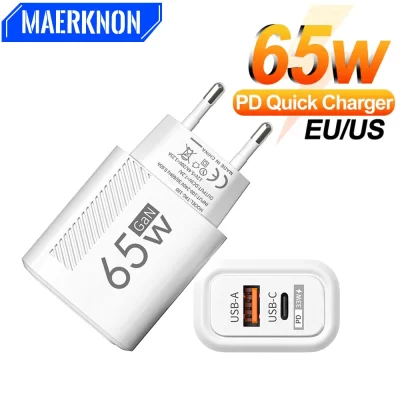 65w gan usb c carregador rápido qc3.0 ue/eua plug adaptador de carregador de telefone para iphone samsung xiaomi carregamento rápido tipo c carregador de parede