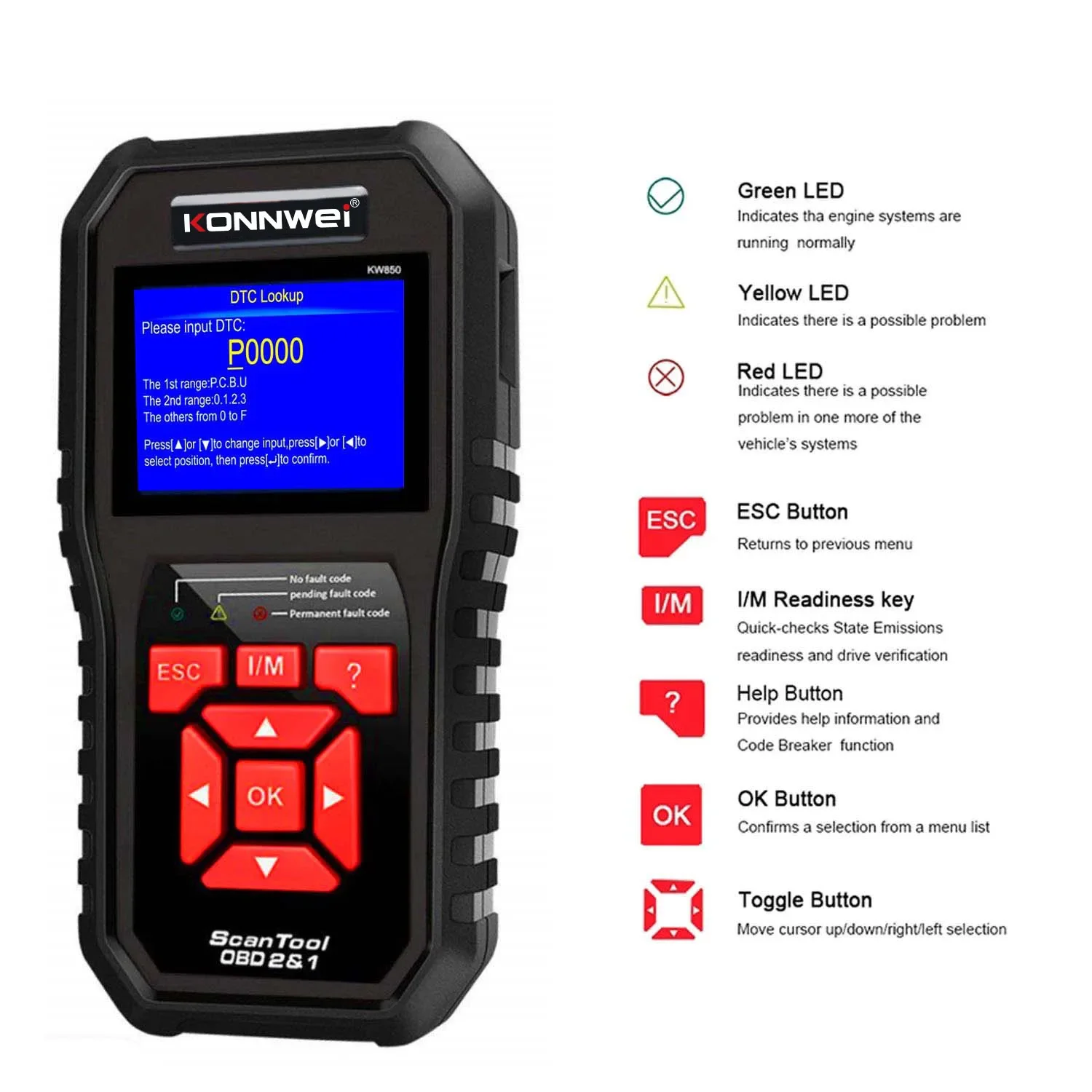 2025 KONNWEI KW850 Carro OBD2 Scanner Profissional Ferramentas de Diagnóstico Automático Sistema de Motor O2 Leitor de Código de Verificação DTC Lookup pk elm327 - Image 4