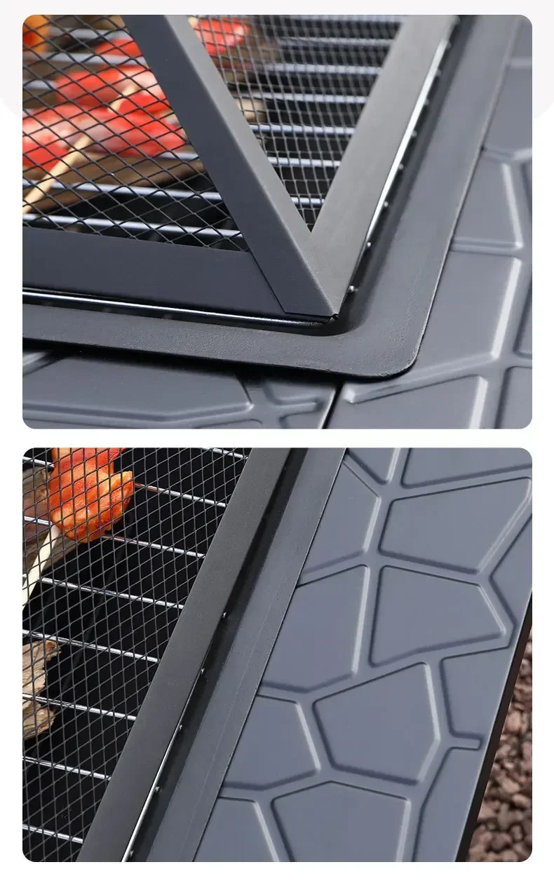 Mesa de churrasco multifuncional acampamento ao ar livre metal fogueira fogão a lenha ao ar livre fogueira churrasqueira mesa quadrada - Image 6