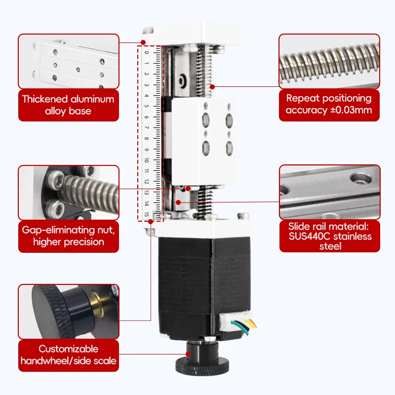 Umot mini nema8 40mm curso parafuso esférico slide guia linear ferroviário módulo de movimento dc t-tipo motorizado palco linear cnc mesa deslizante - Image 4