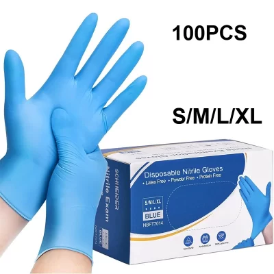 Luvas descartáveis de nitrilo azul, luvas de trabalho de segurança sem látex para limpeza de cozinha, mecânico, luva protetora automática, 10-100 peças