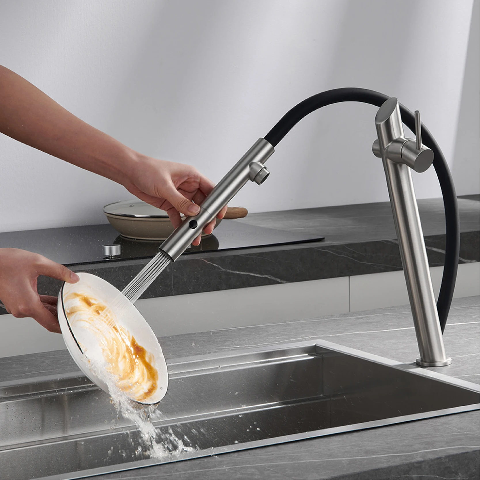 AITANA-Torneira de cozinha com design removível, latão de luxo, controle duplo, sucção magnética, fria e quente, torneira pia de 2 funções, preto - Image 4