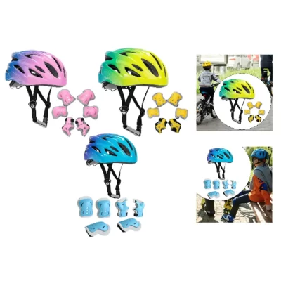 7 pçs crianças capacete de bicicleta ajustável engrenagem leve capacete skate portátil joelho cotovelo almofadas pulso conjunto esportes equipamentos proteção