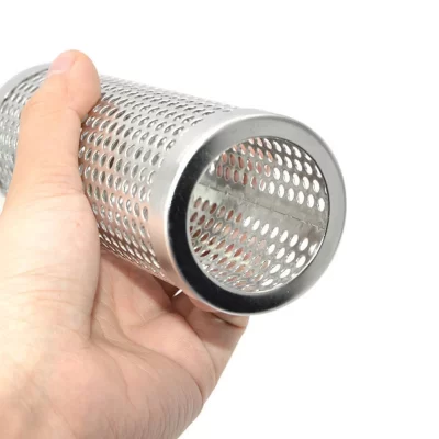 Gerador de fumaça de tubo redondo para churrasco, aço inoxidável, 12 polegadas, para grelhas elétricas de pelota, cubo portátil, malha durável de madeira