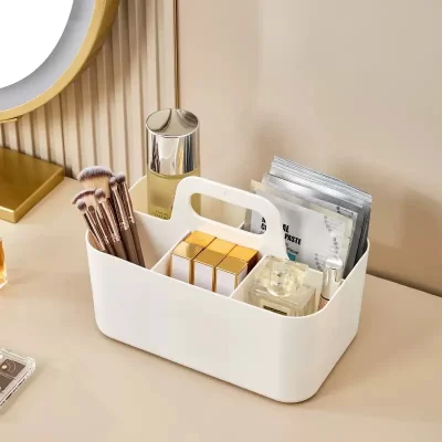 Desktop Cosmetic Organiser, Pen and Desk Organiser, Split Marker Organiser with Handle Bracket Portable Utility Fixed Container