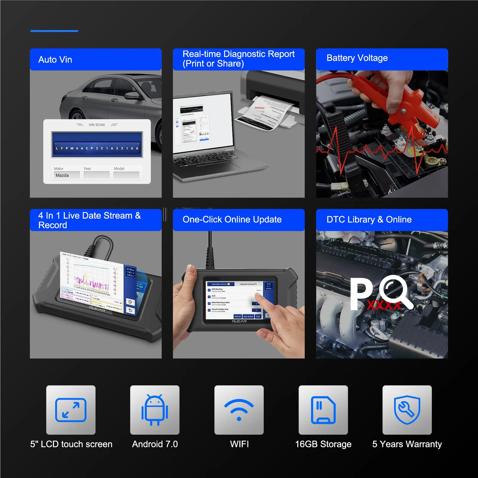 MUCAR-CS6 Scanner automotivo para carro, ferramenta de diagnóstico, ABS, SRS, TCM, ECM, TPMS 6, leitura do código do sistema, freio a óleo, 7 Reset, atualização gratuita vitalícia - Image 6