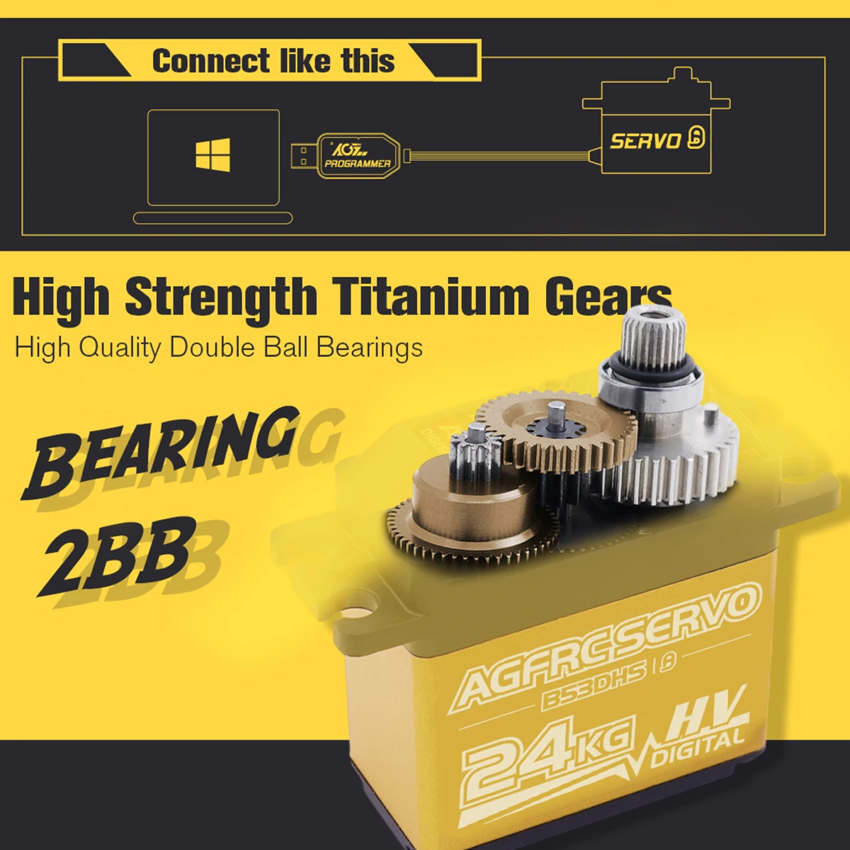 AGFRC B53DHS 24KG Digital High Torque Speed Titanium Gear Programmable HV Steering Servo For 1/12 1/10 RC Car Trucks RC Model - Image 3