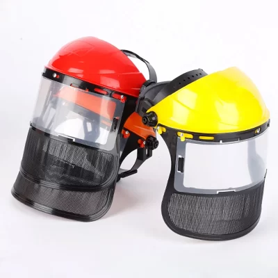 Aparador de grama de jardim, chapéu de capacete de segurança com máscara de malha facial completa para registro, cortador de escova, proteção florestal