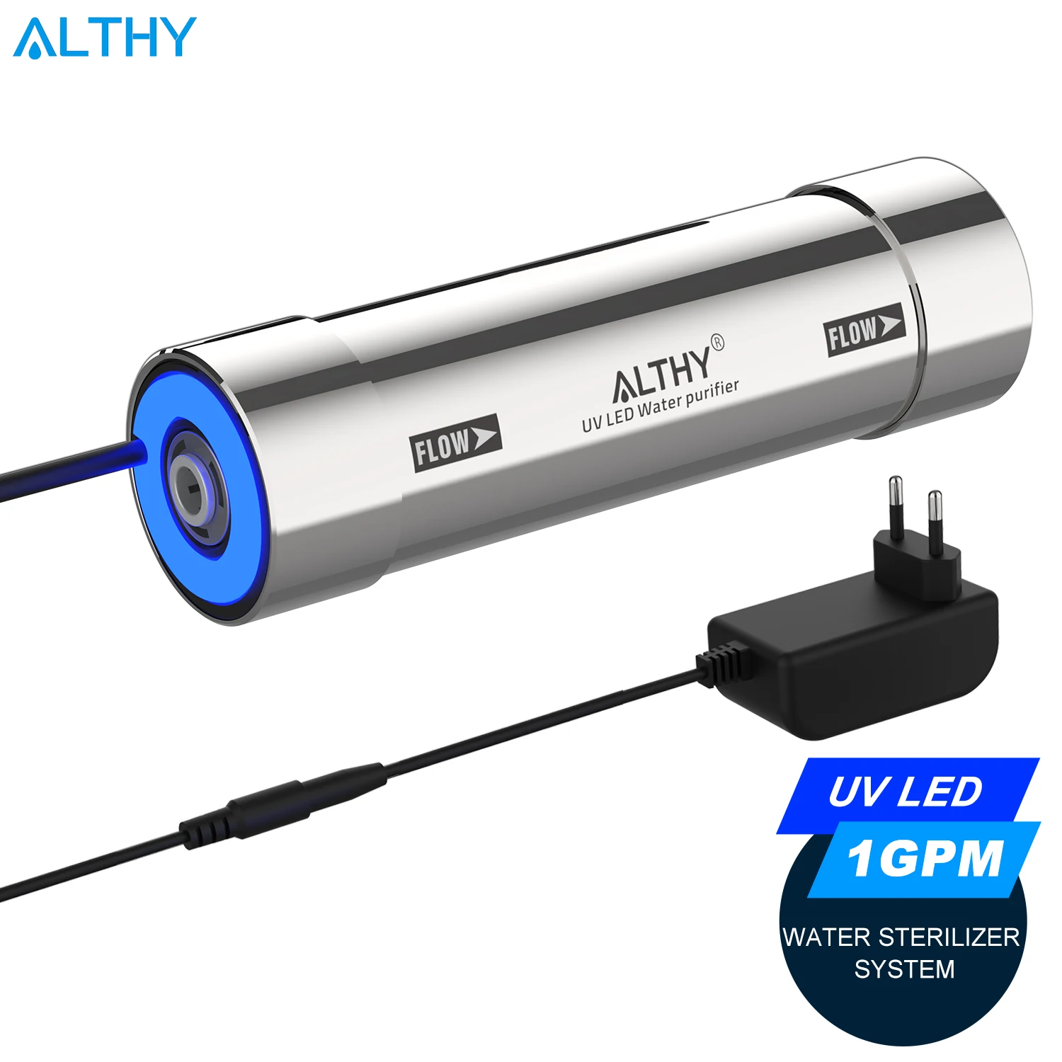 ALTHY LED UV Esterilizador de água ultravioleta para filtro de água sob a pia/sistema purificador RO Inox sem mercúrio 50 anos de vida