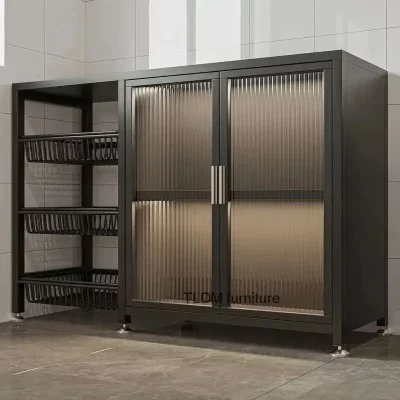 Armários de cozinha minimalistas modernos com porta armário de cozinha vegetal rack de armazenamento multifuncional armário de armazenamento multicamadas