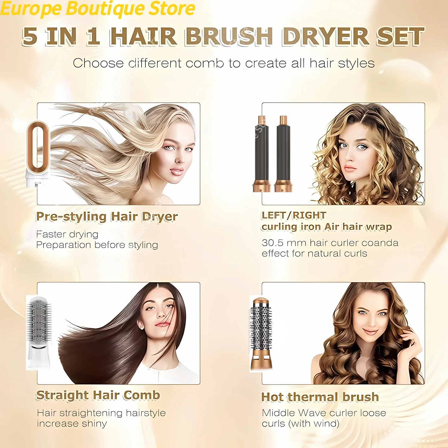 Profissional 5 em 1 secador de cabelo ar quente pente modelador para dyson airwrap secador de cabelo ferramenta estilo alisador cabelo ferramenta cabeleireiro - Image 2