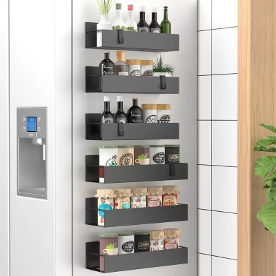 Rack de armazenamento Adequado para Geladeiras e Forno, Magnetic Spice Rack, Matte Black, Frigorífico Storage Box