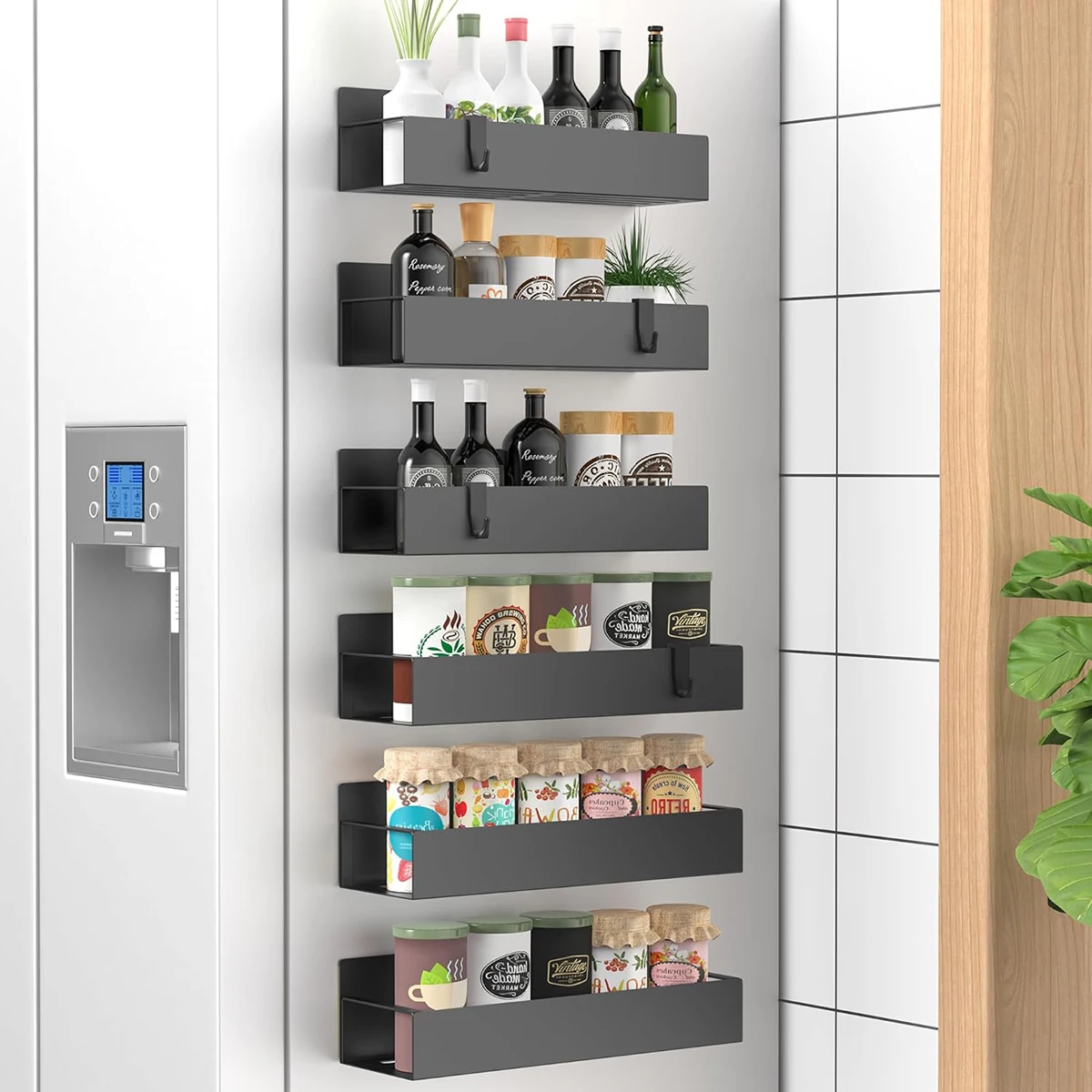 Rack de armazenamento Adequado para Geladeiras e Forno, Magnetic Spice Rack, Matte Black, Frigorífico Storage Box