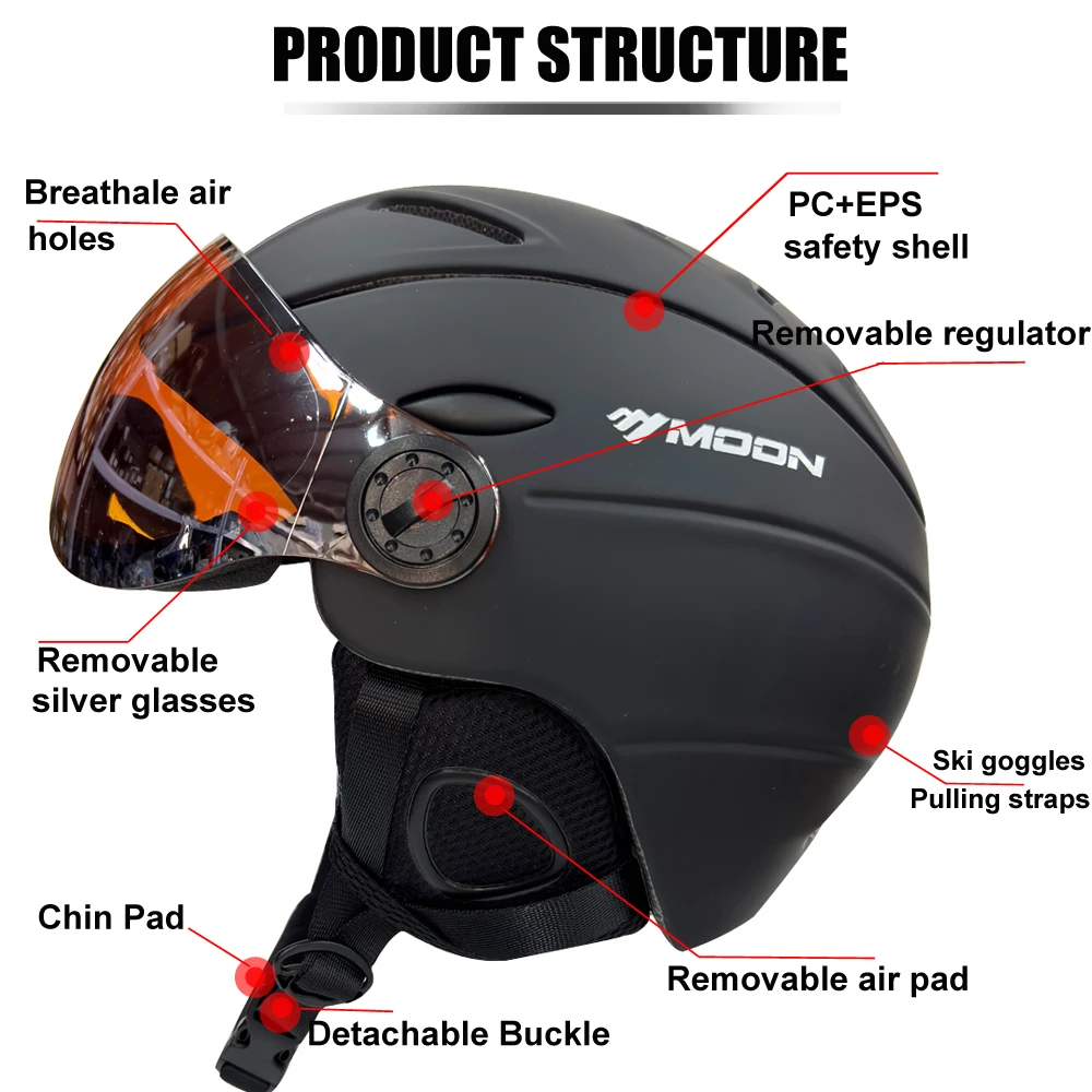 Lua profissional integralmente moldado metade coberto capacete de esqui esportes das mulheres dos homens neve esqui snowboard capacetes com óculos capa - Image 2