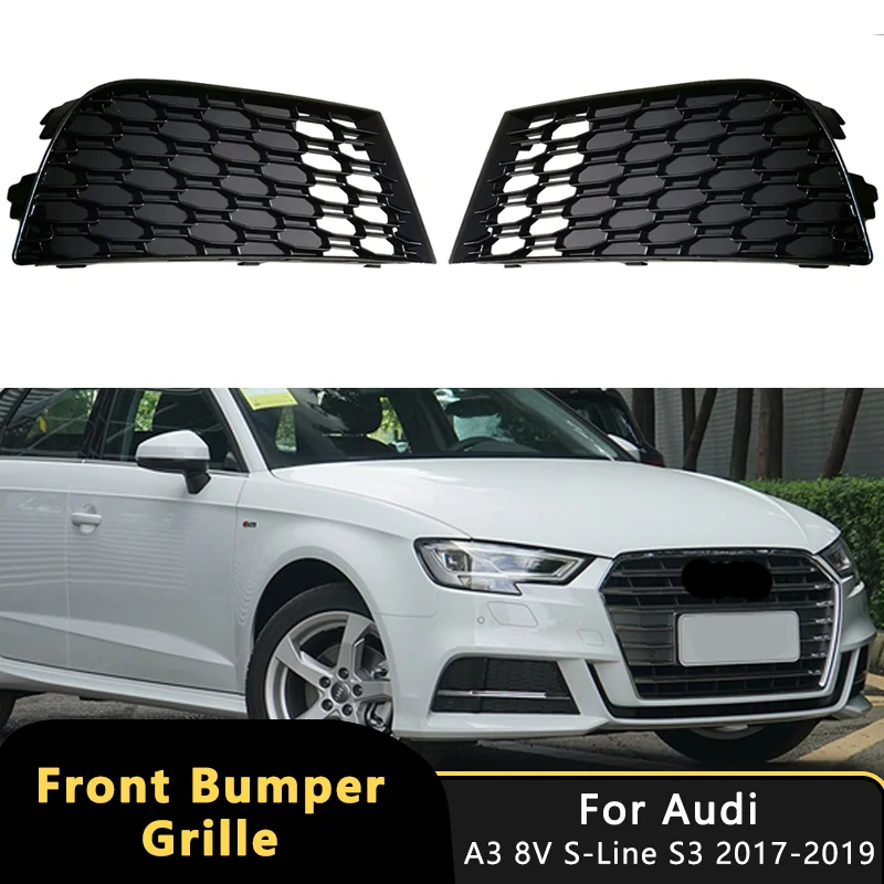 Favo de mel malha hex amortecedor dianteiro do carro luz de nevoeiro grade grill para audi a3 8v s-line s3 2017-2020 capa da lâmpada de nevoeiro acessórios automóveis