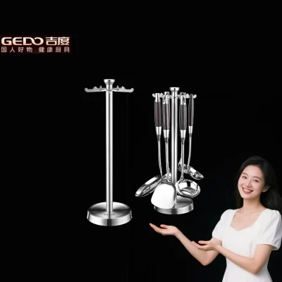 Organizador de panelas de cozinha de aço inoxidável GEDO 304 suavemente 360 ° Espátula rotativa e cabide de colher de sopa 12 peças rack de utensílios de cozinha