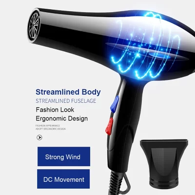 Secador de cabelo 2200W Profissional Poderoso Secador de cabelo Aquecimento rápido Ajuste quente e frio Secador de ar iônico com coleta de ar