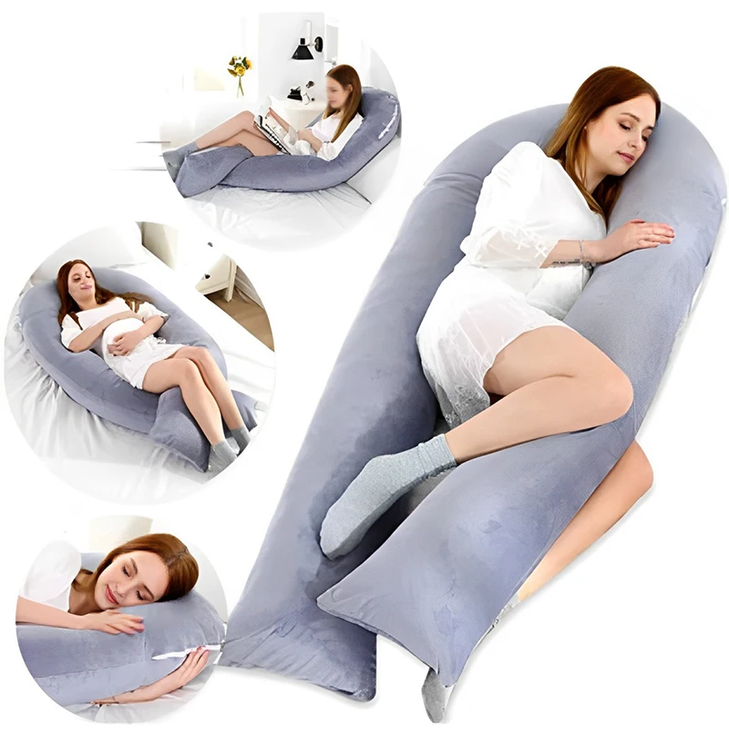 Travesseiro corporal para mulheres grávidas, simples, cristal, veludo, cor dupla, suporte lombar, abdômen, almofada em forma de u, travesseiro de cintura para maternidade