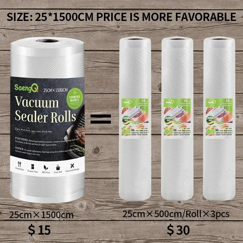 Saengq cozinha alimentos aferidor do vácuo saco sous vide sacos de armazenamento para embalagem a vácuo 12/15/20/25/30cm * 1500cm/rolo - Image 3