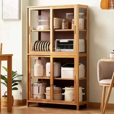 Prato minimalista de bambu armários de cozinha armazenamento para pequeno apartamento armário de cozinha piso-pé multi-camada casa